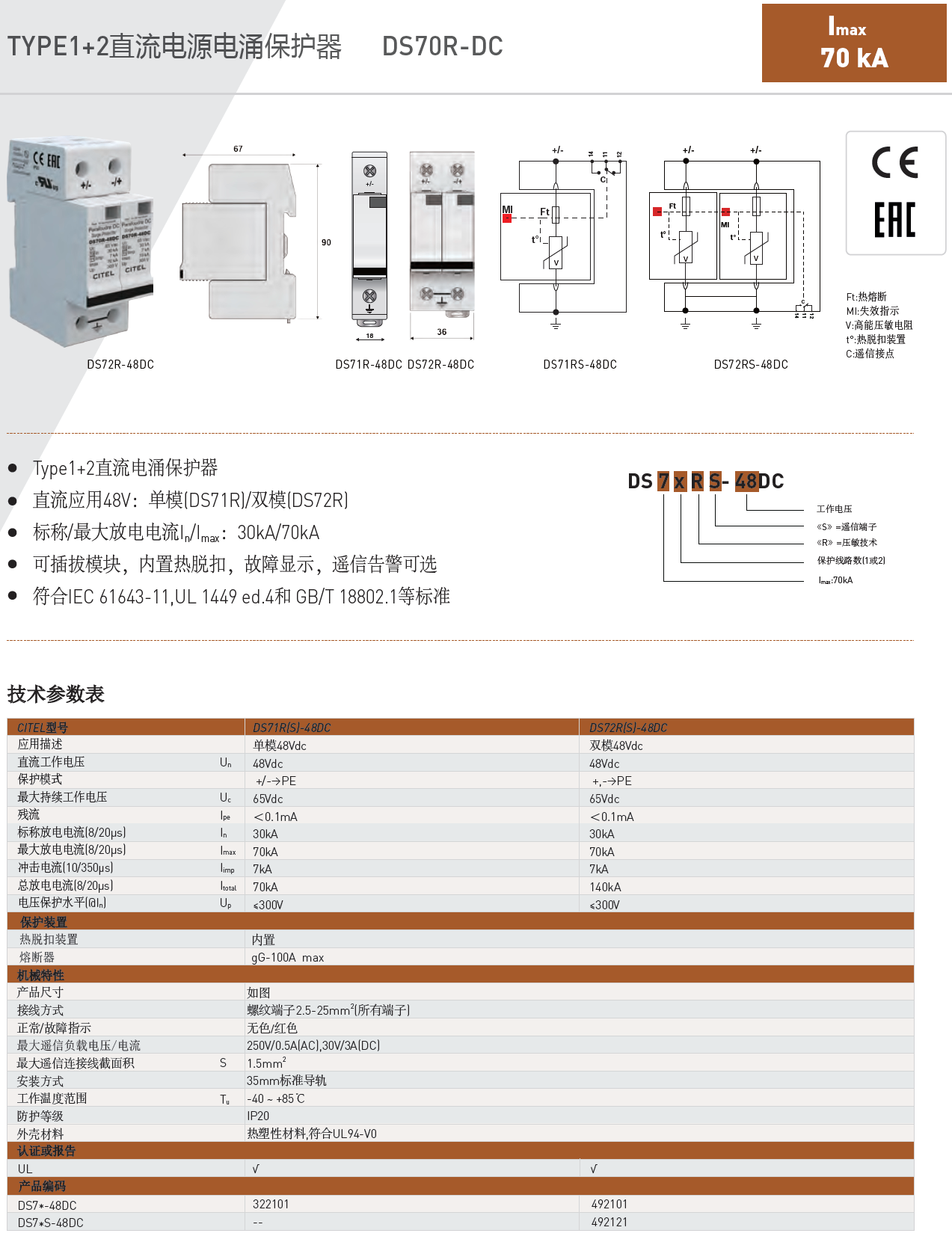 DS72RS-48DC CITEL西岱爾直流電源電涌保護器：48V系統(tǒng)的智能防護專家