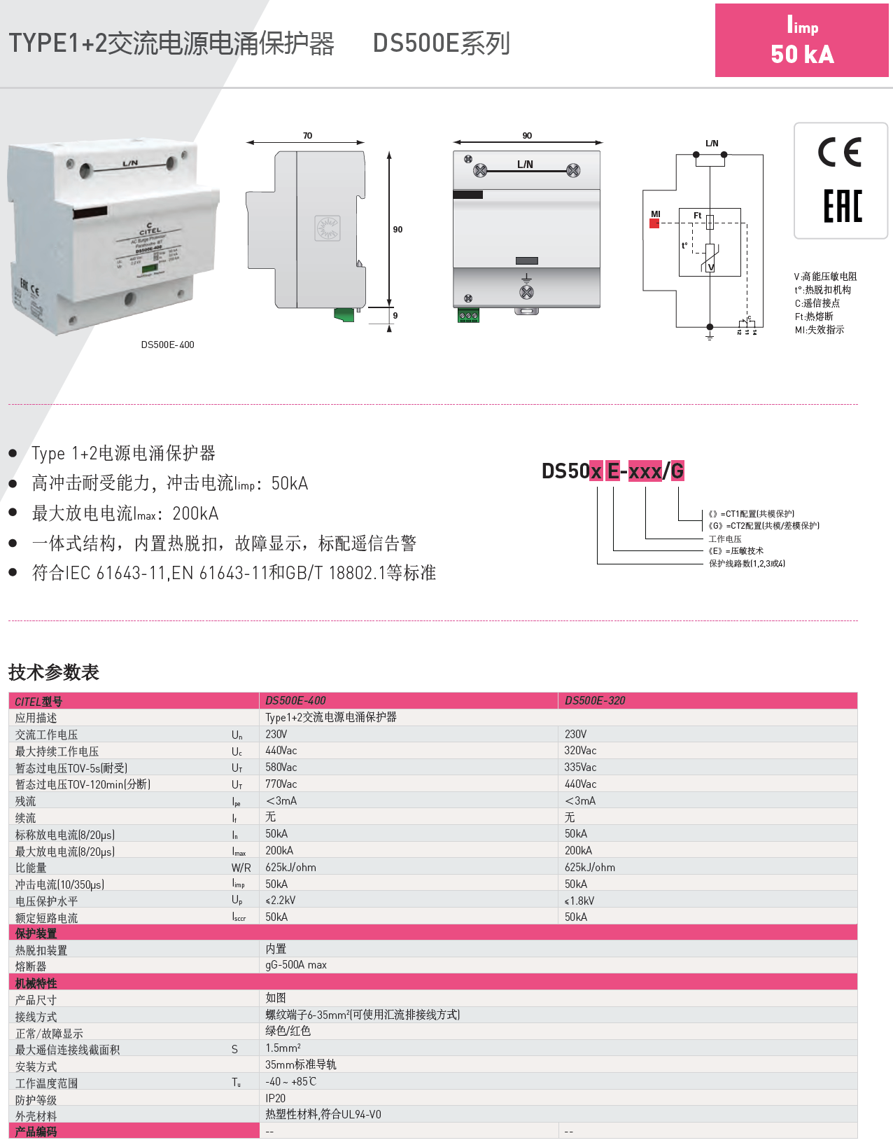 DS504E-400/G CITEL西岱爾電涌保護(hù)器：高能防護(hù)，