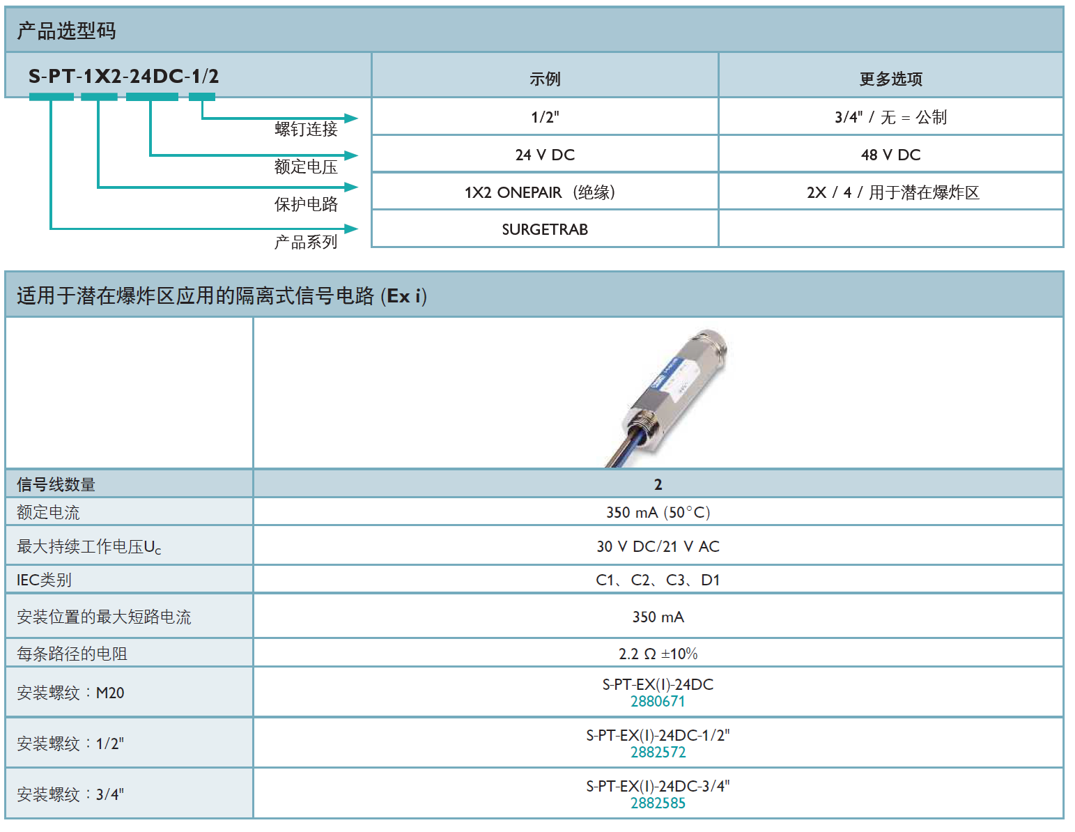 S-PT-EX(I)-24DC(2880671)，S-PT-EX(I)-24DC-1/2"(2882572)，S-PT-EX(I)-24DC-3/4"(2882585)