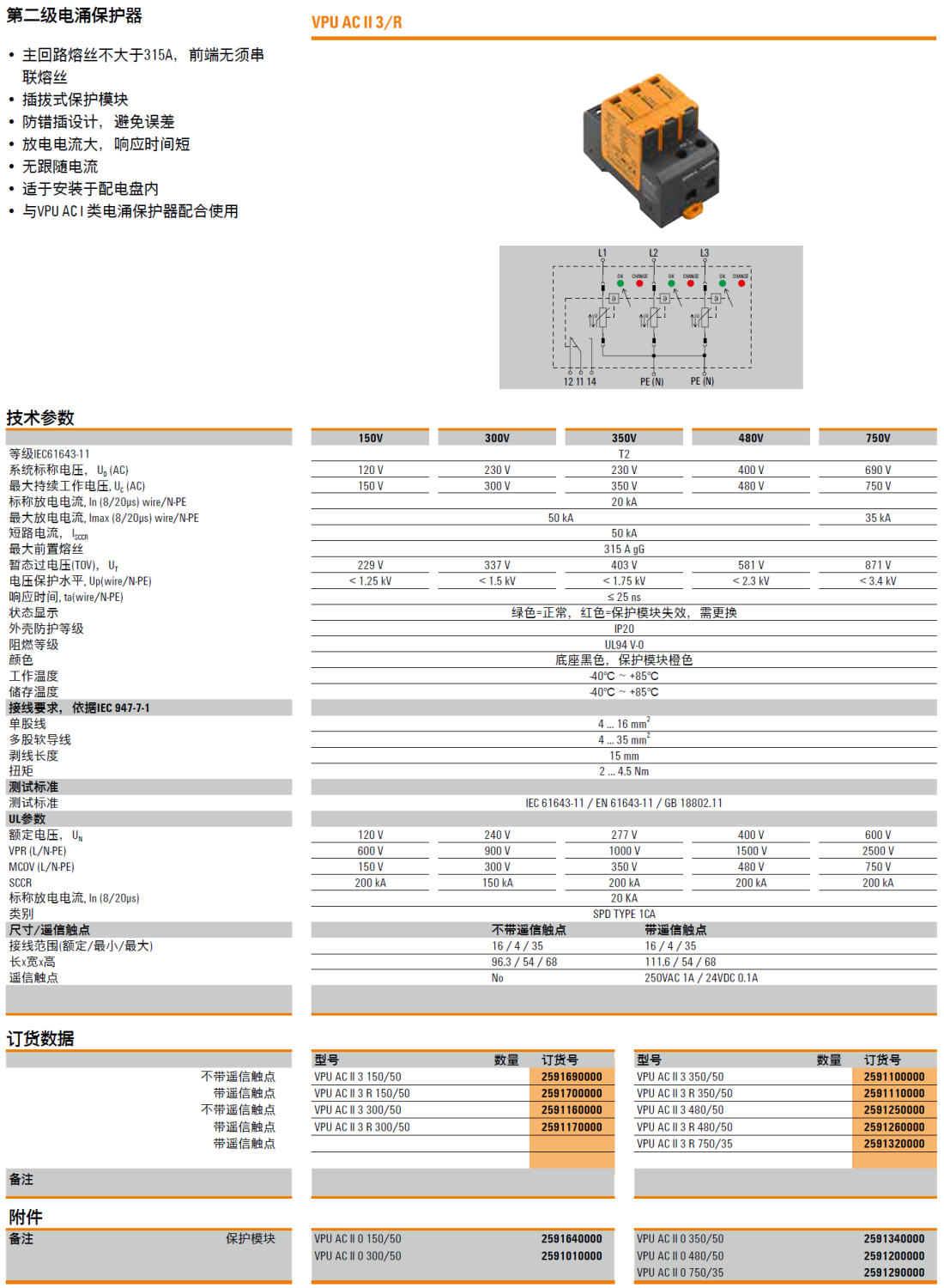 VPU AC II 3 R 150/50 魏德米勒電涌保護(hù)器：智能防雷新標(biāo)桿，護(hù)航關(guān)鍵電力系統(tǒng)