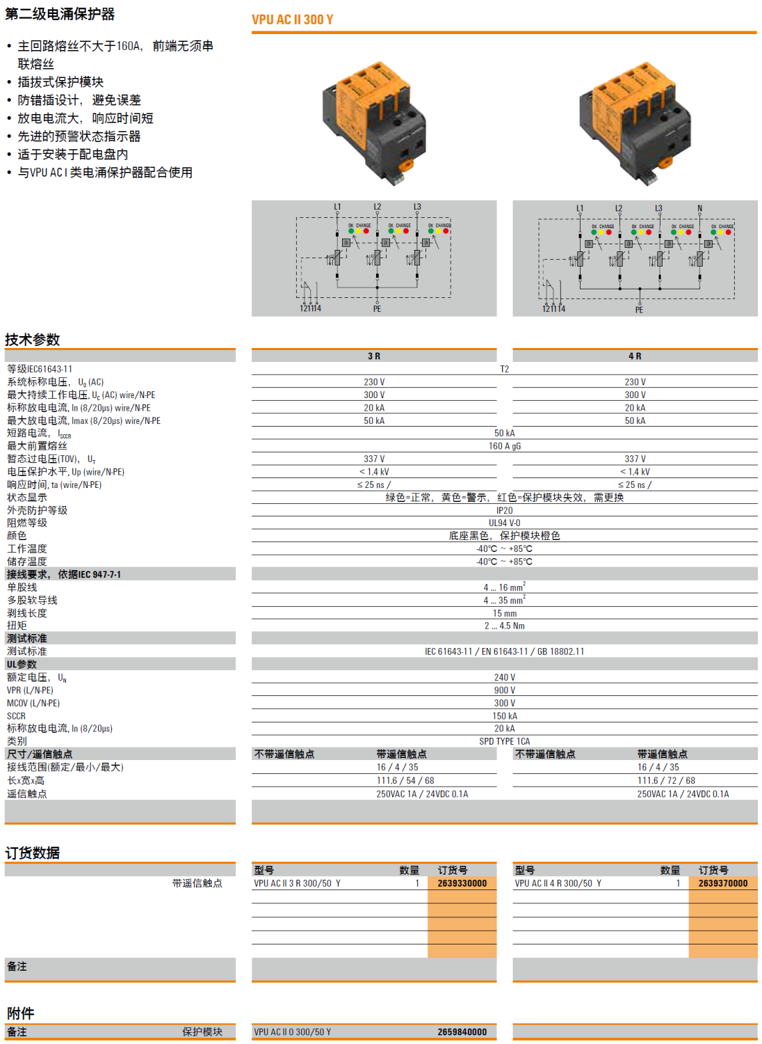 VPU AC II 4 R 300/50 Y 魏德米勒電涌保護(hù)器：高效防護(hù)與智能設(shè)計(jì)的結(jié)合