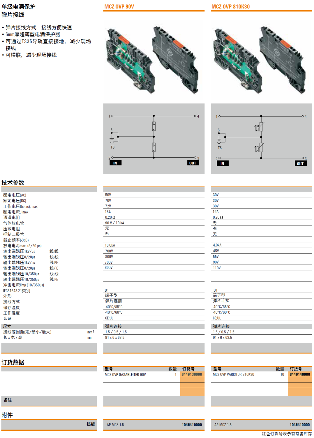 MCZ OVP GASABLEITER 90V(8449130000)，MCZ OVP VARISTOR S10K30(8449140000)，AP MCZ 1.5(1046410000)