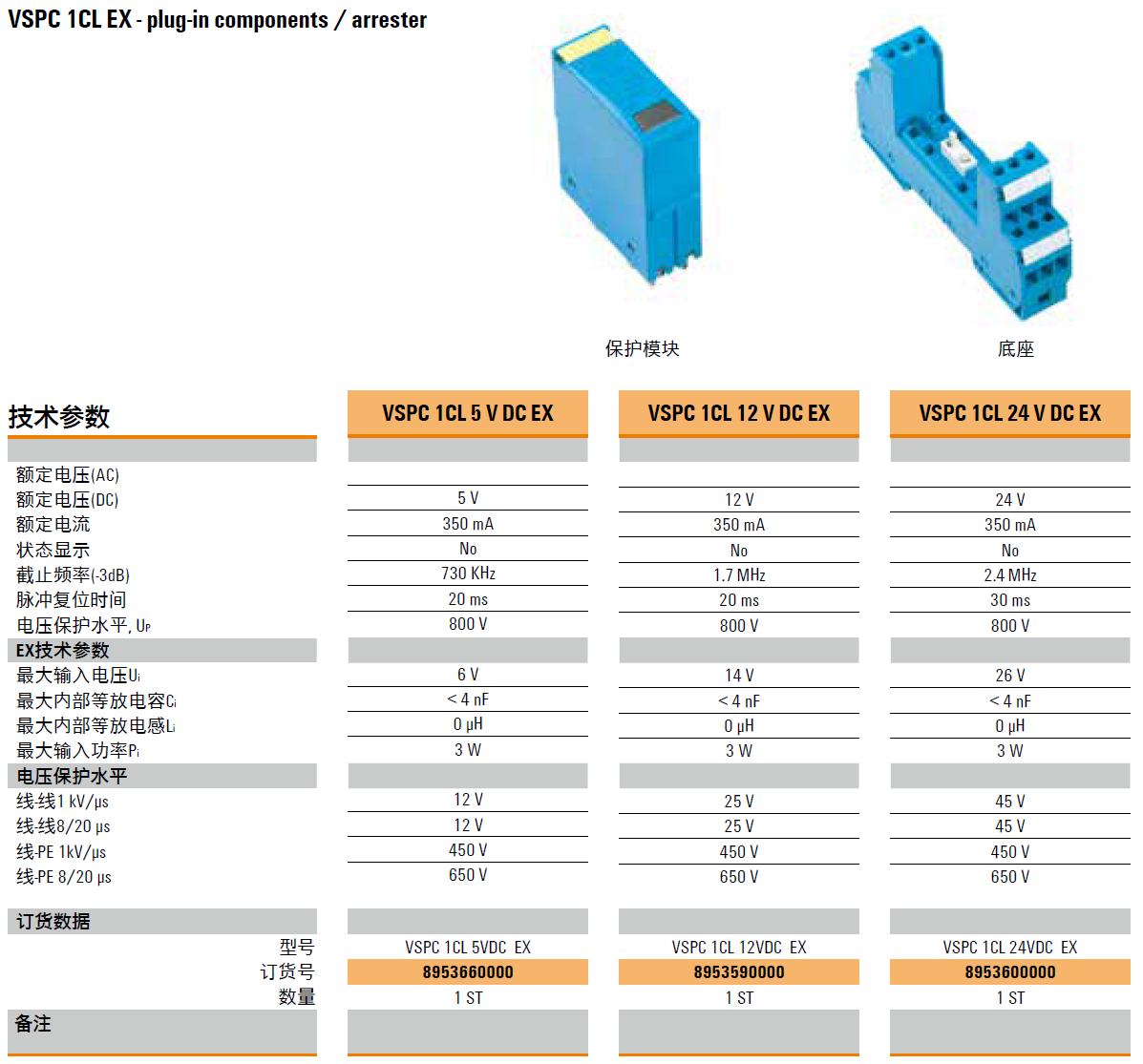 VSPC 1CL 5VDC EX(8953660000)，VSPC 1CL 12VDC EX(8953590000)，VSPC 1CL 24VDC EX(8953600000)